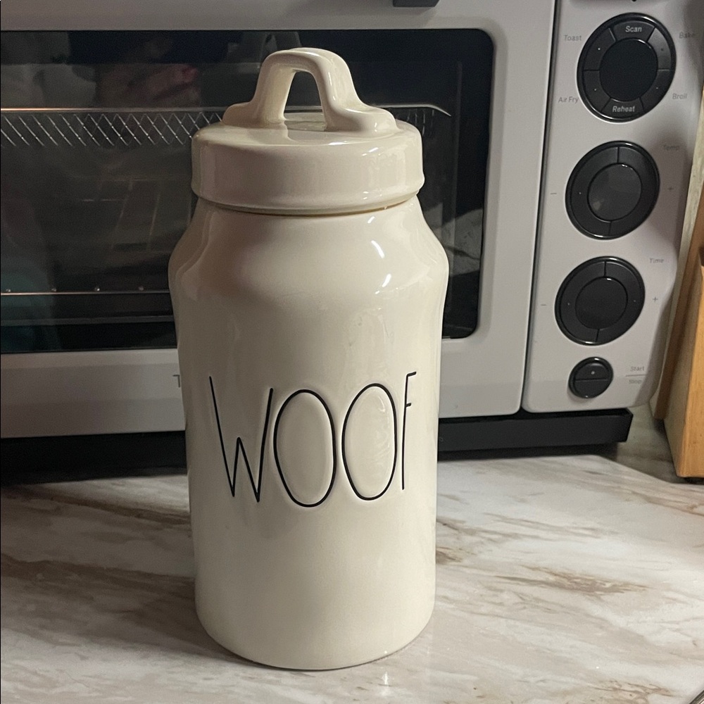 Ceramic 'WOOF' Dog Treat Jar - Cream